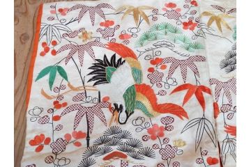 大正〜昭和初期　正絹　刺繍　鶴亀　松竹梅　着物　打掛(古布、リメイク、衣装、Japanese KIMONO)(R-076757)