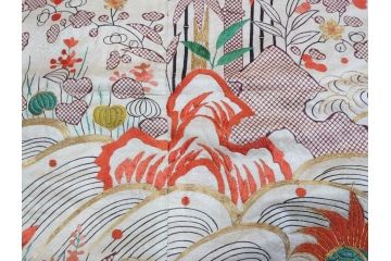 大正〜昭和初期　正絹　刺繍　鶴亀　松竹梅　着物　打掛(古布、リメイク、衣装、Japanese KIMONO)(R-076757)