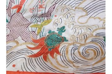 大正〜昭和初期　正絹　刺繍　鶴亀　松竹梅　着物　打掛(古布、リメイク、衣装、Japanese KIMONO)(R-076757)