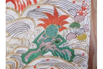 大正〜昭和初期　正絹　刺繍　鶴亀　松竹梅　着物　打掛(古布、リメイク、衣装、Japanese KIMONO)(R-076757)