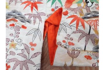 大正〜昭和初期　正絹　刺繍　鶴亀　松竹梅　着物　打掛(古布、リメイク、衣装、Japanese KIMONO)(R-076757)