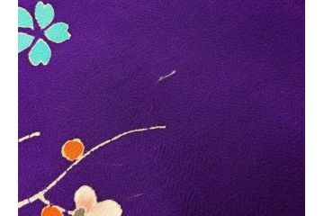 大正〜昭和初期　縮緬(ちりめん)　正絹　牡丹　梅　菊　桔梗　子供着物(子ども、古布、リメイク、衣装、Japanese KIMONO)(R-076758)