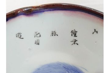 大正〜昭和初期　伊万里　色絵　猪に僮乗るの図　豚　花園　約23cm　7.5寸　繊細な図柄と色淡いが素敵な中皿(和皿、和食器、七寸五分)(R-076761)