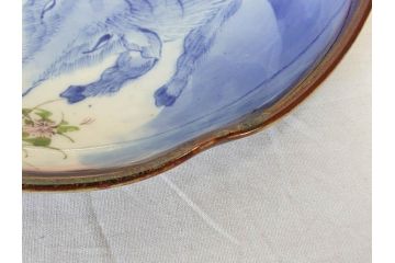大正〜昭和初期　伊万里　色絵　猪に僮乗るの図　豚　花園　約23cm　7.5寸　繊細な図柄と色淡いが素敵な中皿(和皿、和食器、七寸五分)(R-076761)