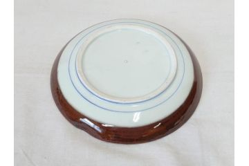 大正〜昭和初期　伊万里　色絵　猪に僮乗るの図　豚　花園　約23cm　7.5寸　繊細な図柄と色淡いが素敵な中皿(和皿、和食器、七寸五分)(R-076761)