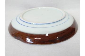 大正〜昭和初期　伊万里　色絵　猪に僮乗るの図　豚　花園　約23cm　7.5寸　繊細な図柄と色淡いが素敵な中皿(和皿、和食器、七寸五分)(R-076761)