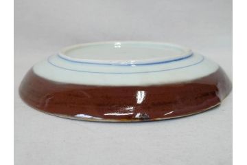大正〜昭和初期　伊万里　色絵　猪に僮乗るの図　豚　花園　約23cm　7.5寸　繊細な図柄と色淡いが素敵な中皿(和皿、和食器、七寸五分)(R-076761)