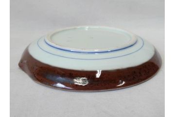 大正〜昭和初期　伊万里　色絵　猪に僮乗るの図　豚　花園　約23cm　7.5寸　繊細な図柄と色淡いが素敵な中皿(和皿、和食器、七寸五分)(R-076761)