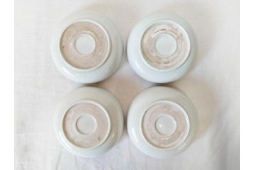 江戸期　伊万里　色絵　約13cm　4.5寸　鶴に巻物図　縁起の良い図柄が上品ななます皿4枚セット(小皿、和皿、深皿、和食器、四寸五分)(R-076762)