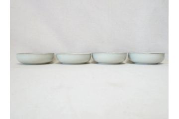 江戸期　伊万里　色絵　約13cm　4.5寸　鶴に巻物図　縁起の良い図柄が上品ななます皿4枚セット(小皿、和皿、深皿、和食器、四寸五分)(R-076762)