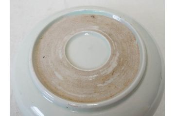 江戸期　伊万里　色絵　約13cm　4.5寸　鶴に巻物図　縁起の良い図柄が上品ななます皿4枚セット(小皿、和皿、深皿、和食器、四寸五分)(R-076762)