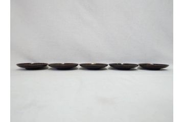 玉川堂　銅製托子　独特な色合いや肌触りをお楽しみいただける茶托5枚セット(鎚目、鎚起、五客揃、銅器、茶道具、煎茶道具、共箱付き)(R-076765)