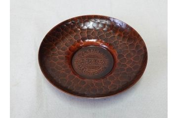 純銅　独特な質感が味わい深い茶托5枚セット(銅製托子、鎚目、鎚起、五客揃、銅器、茶道具、煎茶道具、共箱付き)(R-076766)