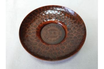 純銅　独特な質感が味わい深い茶托5枚セット(銅製托子、鎚目、鎚起、五客揃、銅器、茶道具、煎茶道具、共箱付き)(R-076766)