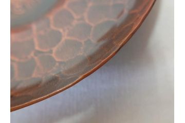 純銅　独特な質感が味わい深い茶托5枚セット(銅製托子、鎚目、鎚起、五客揃、銅器、茶道具、煎茶道具、共箱付き)(R-076766)