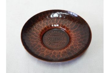 純銅　独特な質感が味わい深い茶托5枚セット(銅製托子、鎚目、鎚起、五客揃、銅器、茶道具、煎茶道具、共箱付き)(R-076766)