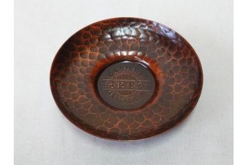 純銅　独特な質感が味わい深い茶托5枚セット(銅製托子、鎚目、鎚起、五客揃、銅器、茶道具、煎茶道具、共箱付き)(R-076766)