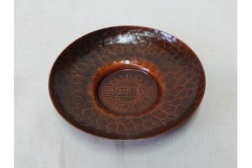 純銅　独特な質感が味わい深い茶托5枚セット(銅製托子、鎚目、鎚起、五客揃、銅器、茶道具、煎茶道具、共箱付き)(R-076766)
