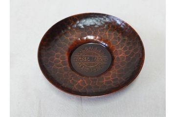 純銅　独特な質感が味わい深い茶托5枚セット(銅製托子、鎚目、鎚起、五客揃、銅器、茶道具、煎茶道具、共箱付き)(R-076766)