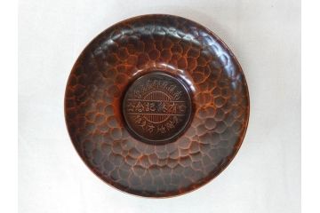 純銅　独特な質感が味わい深い茶托5枚セット(銅製托子、鎚目、鎚起、五客揃、銅器、茶道具、煎茶道具、共箱付き)(R-076766)