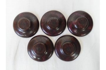 本間琢斎　斑紫銅無地　紫がかった色味が美しい茶托10枚セット(五客揃2セット、銅器、茶道具、煎茶道具、在銘有、共箱付き)(R-076767)