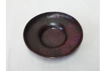 本間琢斎　斑紫銅無地　紫がかった色味が美しい茶托10枚セット(五客揃2セット、銅器、茶道具、煎茶道具、在銘有、共箱付き)(R-076767)