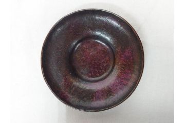 本間琢斎　斑紫銅無地　紫がかった色味が美しい茶托10枚セット(五客揃2セット、銅器、茶道具、煎茶道具、在銘有、共箱付き)(R-076767)