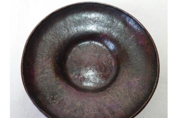 本間琢斎　斑紫銅無地　紫がかった色味が美しい茶托10枚セット(五客揃2セット、銅器、茶道具、煎茶道具、在銘有、共箱付き)(R-076767)