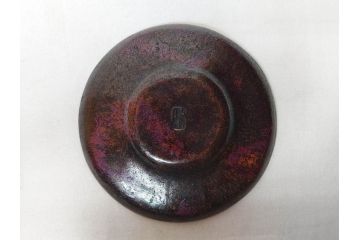 本間琢斎　斑紫銅無地　紫がかった色味が美しい茶托10枚セット(五客揃2セット、銅器、茶道具、煎茶道具、在銘有、共箱付き)(R-076767)