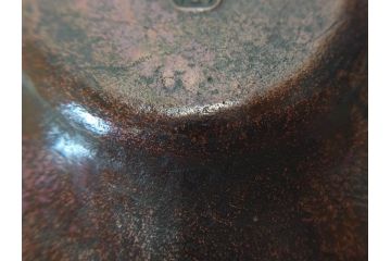本間琢斎　斑紫銅無地　紫がかった色味が美しい茶托10枚セット(五客揃2セット、銅器、茶道具、煎茶道具、在銘有、共箱付き)(R-076767)