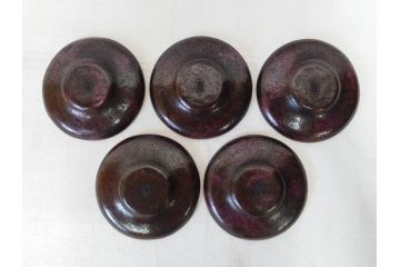 本間琢斎　斑紫銅無地　紫がかった色味が美しい茶托10枚セット(五客揃2セット、銅器、茶道具、煎茶道具、在銘有、共箱付き)(R-076767)