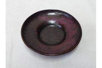 本間琢斎　斑紫銅無地　紫がかった色味が美しい茶托10枚セット(五客揃2セット、銅器、茶道具、煎茶道具、在銘有、共箱付き)(R-076767)