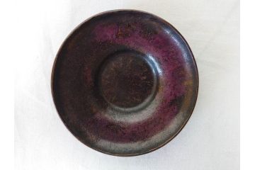 本間琢斎　斑紫銅無地　紫がかった色味が美しい茶托10枚セット(五客揃2セット、銅器、茶道具、煎茶道具、在銘有、共箱付き)(R-076767)