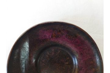 本間琢斎　斑紫銅無地　紫がかった色味が美しい茶托10枚セット(五客揃2セット、銅器、茶道具、煎茶道具、在銘有、共箱付き)(R-076767)