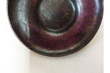 本間琢斎　斑紫銅無地　紫がかった色味が美しい茶托10枚セット(五客揃2セット、銅器、茶道具、煎茶道具、在銘有、共箱付き)(R-076767)