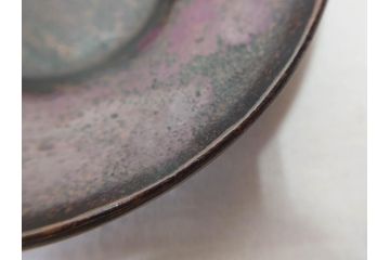 本間琢斎　斑紫銅無地　紫がかった色味が美しい茶托10枚セット(五客揃2セット、銅器、茶道具、煎茶道具、在銘有、共箱付き)(R-076767)