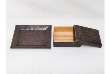 玉川堂　煙草盆(煙草箱、角盆付蓋物、煙草具、たばこ盆、タバコ盆、小物入れ、小箱、共箱付き)(R-076768)