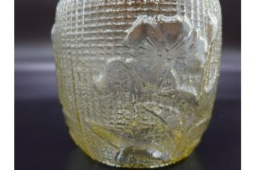 戦前　大正〜昭和初期　花のデザインが魅力のあめや瓶(菓子瓶、砂糖壷、キャンディーポット、ガラス瓶、ガラスビン、蓋(フタ)付き、ペロペロ、飴屋)(R-076769)