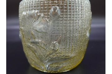 戦前　大正〜昭和初期　花のデザインが魅力のあめや瓶(菓子瓶、砂糖壷、キャンディーポット、ガラス瓶、ガラスビン、蓋(フタ)付き、ペロペロ、飴屋)(R-076769)