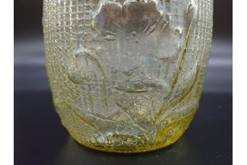 戦前　大正〜昭和初期　花のデザインが魅力のあめや瓶(菓子瓶、砂糖壷、キャンディーポット、ガラス瓶、ガラスビン、蓋(フタ)付き、ペロペロ、飴屋)(R-076769)
