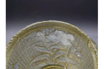 戦前　大正〜昭和初期　花のデザインが魅力のあめや瓶(菓子瓶、砂糖壷、キャンディーポット、ガラス瓶、ガラスビン、蓋(フタ)付き、ペロペロ、飴屋)(R-076769)