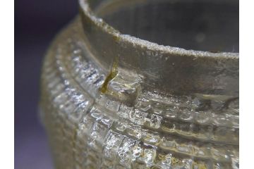 戦前　大正〜昭和初期　花のデザインが魅力のあめや瓶(菓子瓶、砂糖壷、キャンディーポット、ガラス瓶、ガラスビン、蓋(フタ)付き、ペロペロ、飴屋)(R-076769)