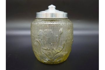 戦前　大正〜昭和初期　お部屋をレトロに演出するあめや瓶(菓子瓶、砂糖壷、キャンディーポット、ガラス瓶、ガラスビン、蓋(フタ)付き、ペロペロ、飴屋)(R-076770)