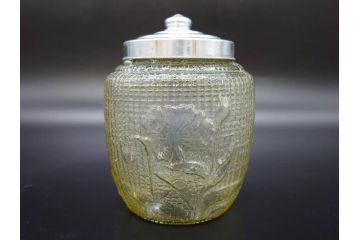 戦前　大正〜昭和初期　お部屋をレトロに演出するあめや瓶(菓子瓶、砂糖壷、キャンディーポット、ガラス瓶、ガラスビン、蓋(フタ)付き、ペロペロ、飴屋)(R-076770)