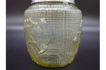 戦前　大正〜昭和初期　お部屋をレトロに演出するあめや瓶(菓子瓶、砂糖壷、キャンディーポット、ガラス瓶、ガラスビン、蓋(フタ)付き、ペロペロ、飴屋)(R-076770)