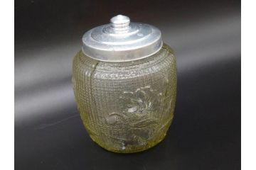 戦前　大正〜昭和初期　エレガントな雰囲気のあめや瓶(菓子瓶、砂糖壷、キャンディーポット、ガラス瓶、ガラスビン、蓋(フタ)付き、ペロペロ、飴屋)(R-076771)