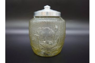 戦前　大正〜昭和初期　エレガントな雰囲気のあめや瓶(菓子瓶、砂糖壷、キャンディーポット、ガラス瓶、ガラスビン、蓋(フタ)付き、ペロペロ、飴屋)(R-076771)