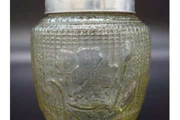 戦前　大正〜昭和初期　エレガントな雰囲気のあめや瓶(菓子瓶、砂糖壷、キャンディーポット、ガラス瓶、ガラスビン、蓋(フタ)付き、ペロペロ、飴屋)(R-076771)