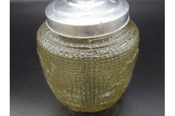 戦前　大正〜昭和初期　エレガントな雰囲気のあめや瓶(菓子瓶、砂糖壷、キャンディーポット、ガラス瓶、ガラスビン、蓋(フタ)付き、ペロペロ、飴屋)(R-076771)