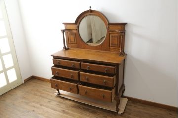 イギリスアンティーク　美品　オーク材　クラシカルな佇まいが魅力的なミラーバックチェスト(サイドボード、ドレッシングチェスト、引き出し、鏡、英国)(R-076772)
